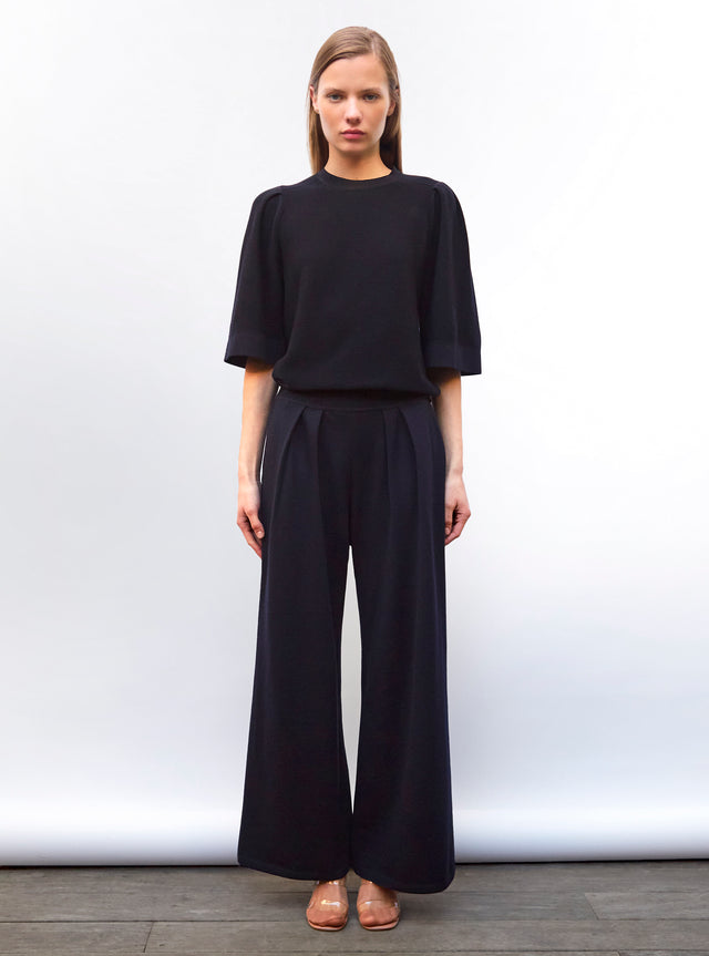 pleated elbow-length sleeved knit top - Image principale