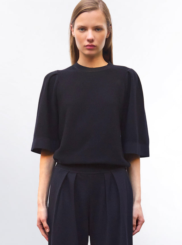 pleated elbow-length sleeved knit top - Image principale