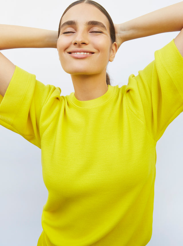 pleated elbow-length sleeved knit top - Image principale