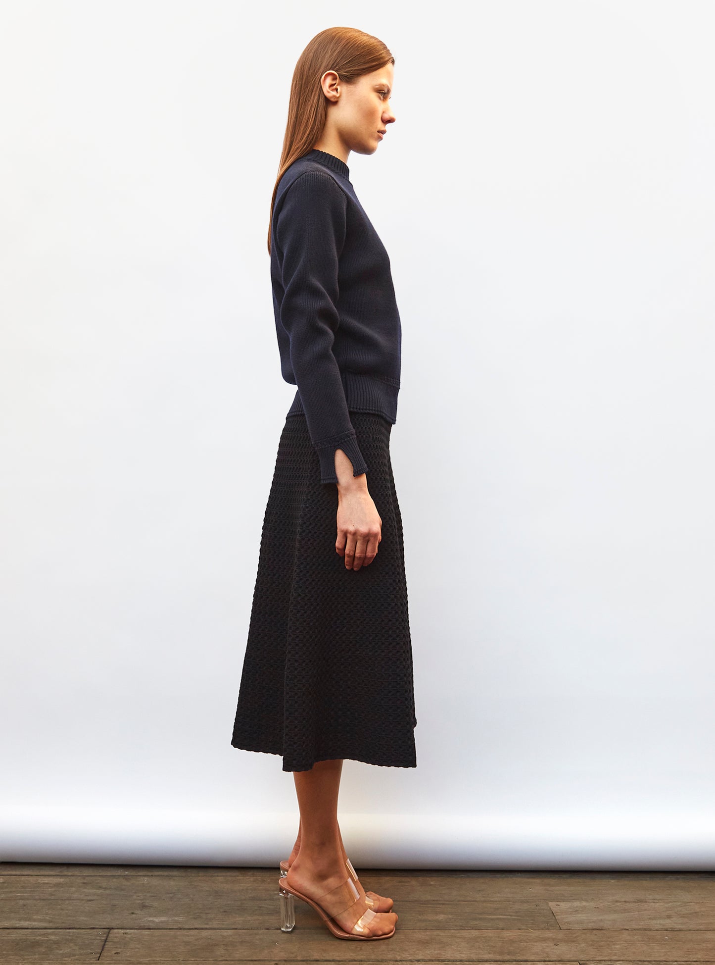 Jupe mi-longue en maille smockée - Vêtement de luxe femme