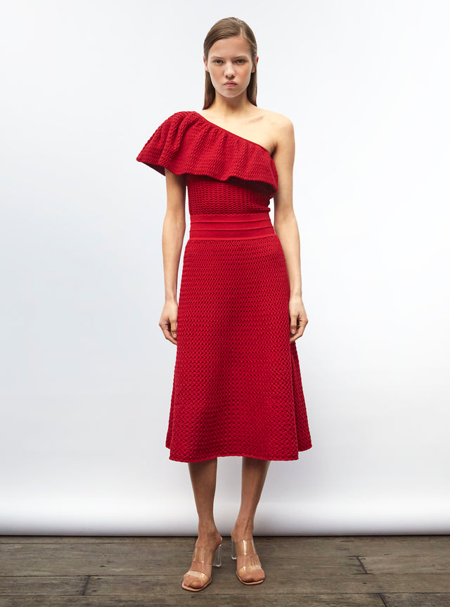 one shoulder smocked knit top - Image principale