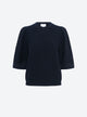 Pleated elbow-length sleeved knit top