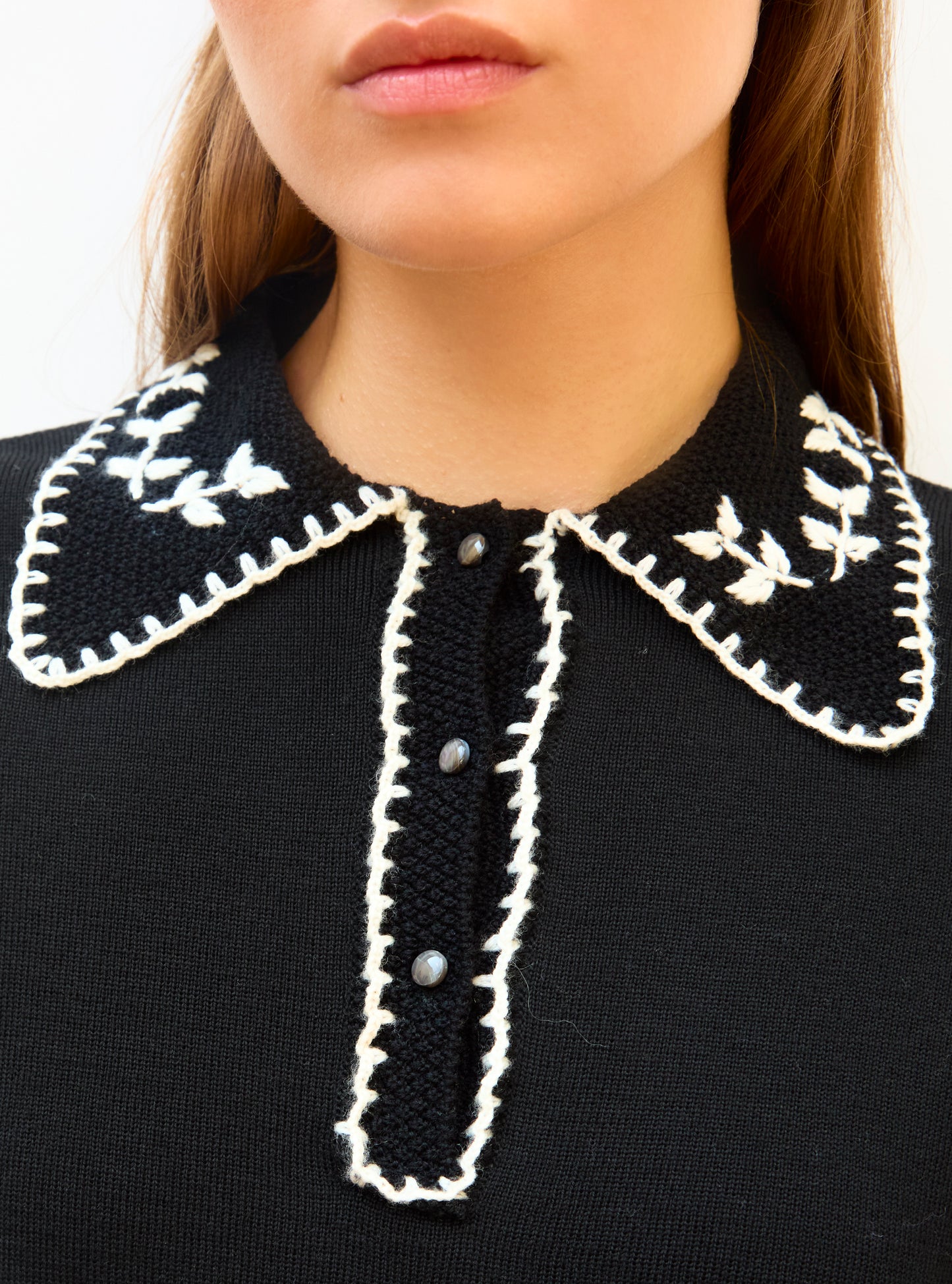 Chemise maille brodée main Noir Profond Naturel - Molli