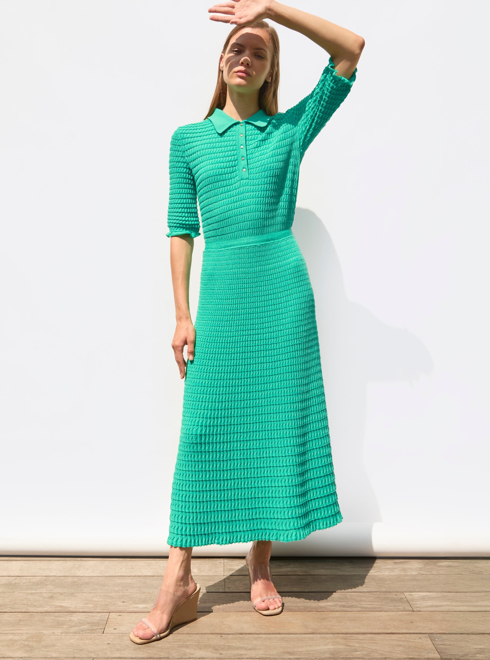 Robe en maille de luxe Molli - Robe longue maille origami Seychelles