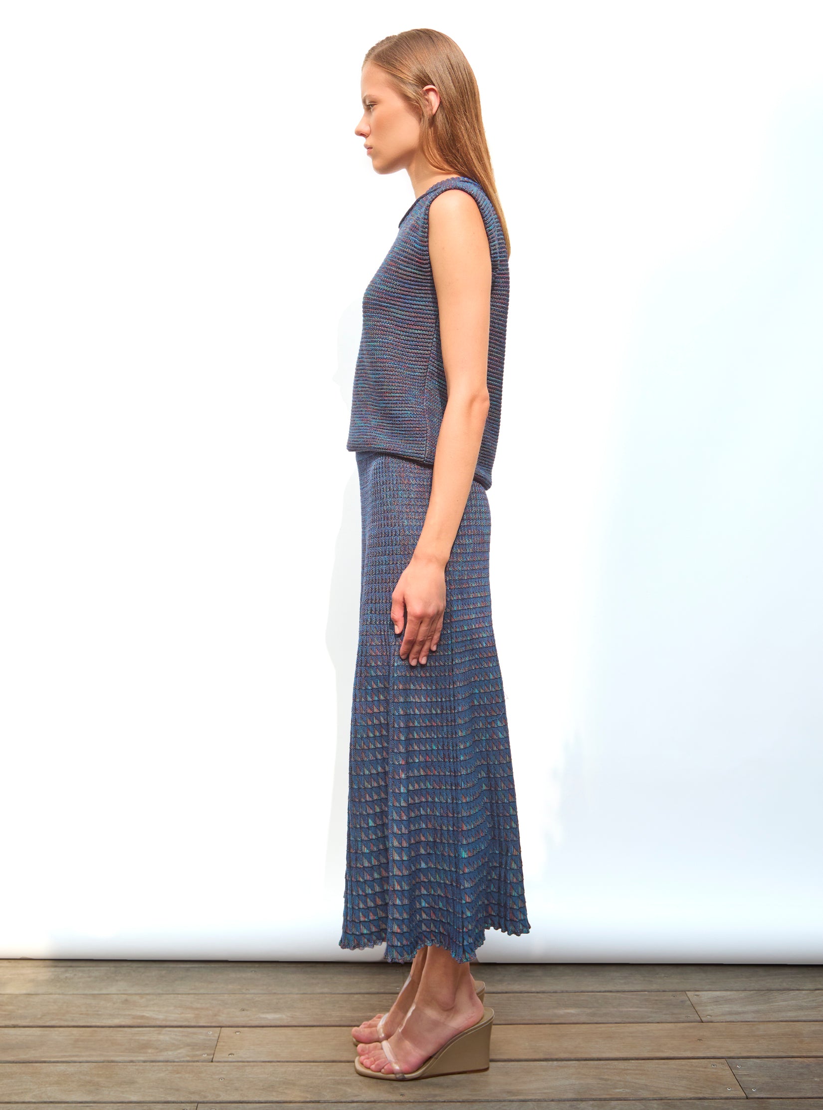 Jupe fluide maille origami Cobalt-Nacre - Jupe de luxe