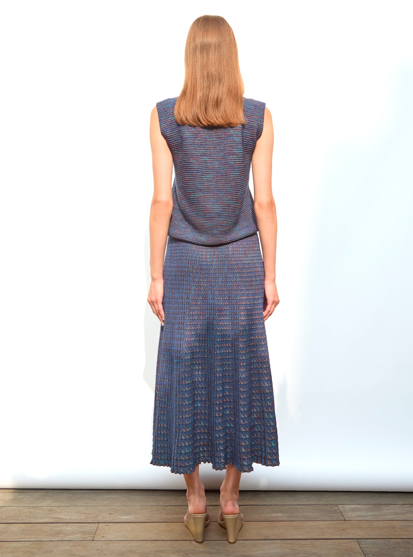 Jupe fluide maille origami Cobalt-Nacre - Vêtement de luxe femme