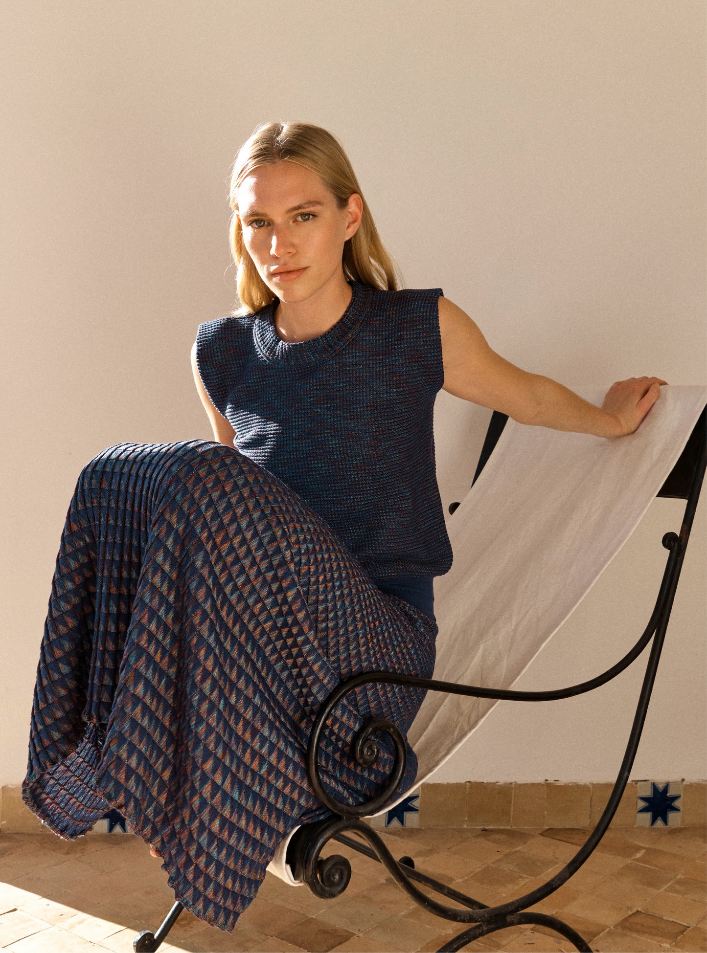 Top maille mini origami Cobalt-Nacre - Vêtement en maille de luxe Molli