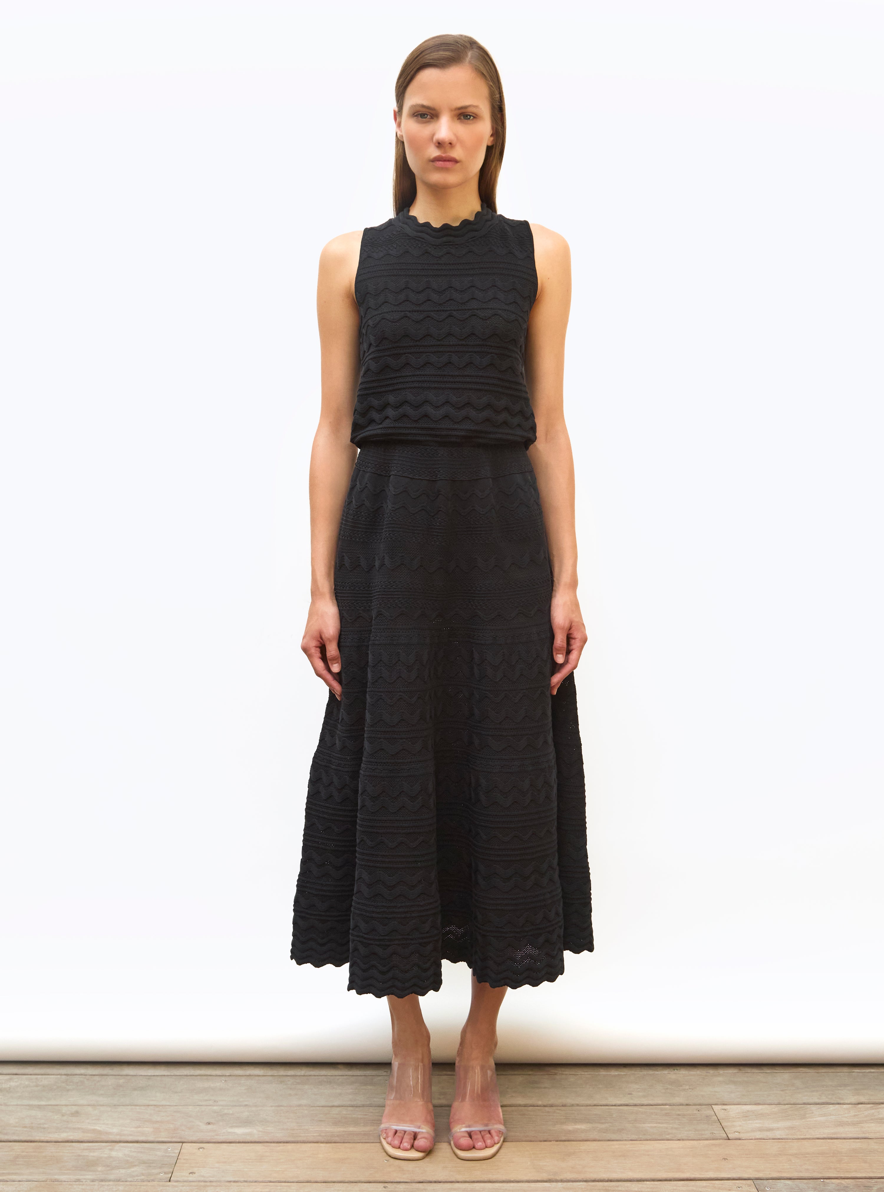 Robe longue maille croquet Noir Profond - Vêtement en maille de luxe Molli