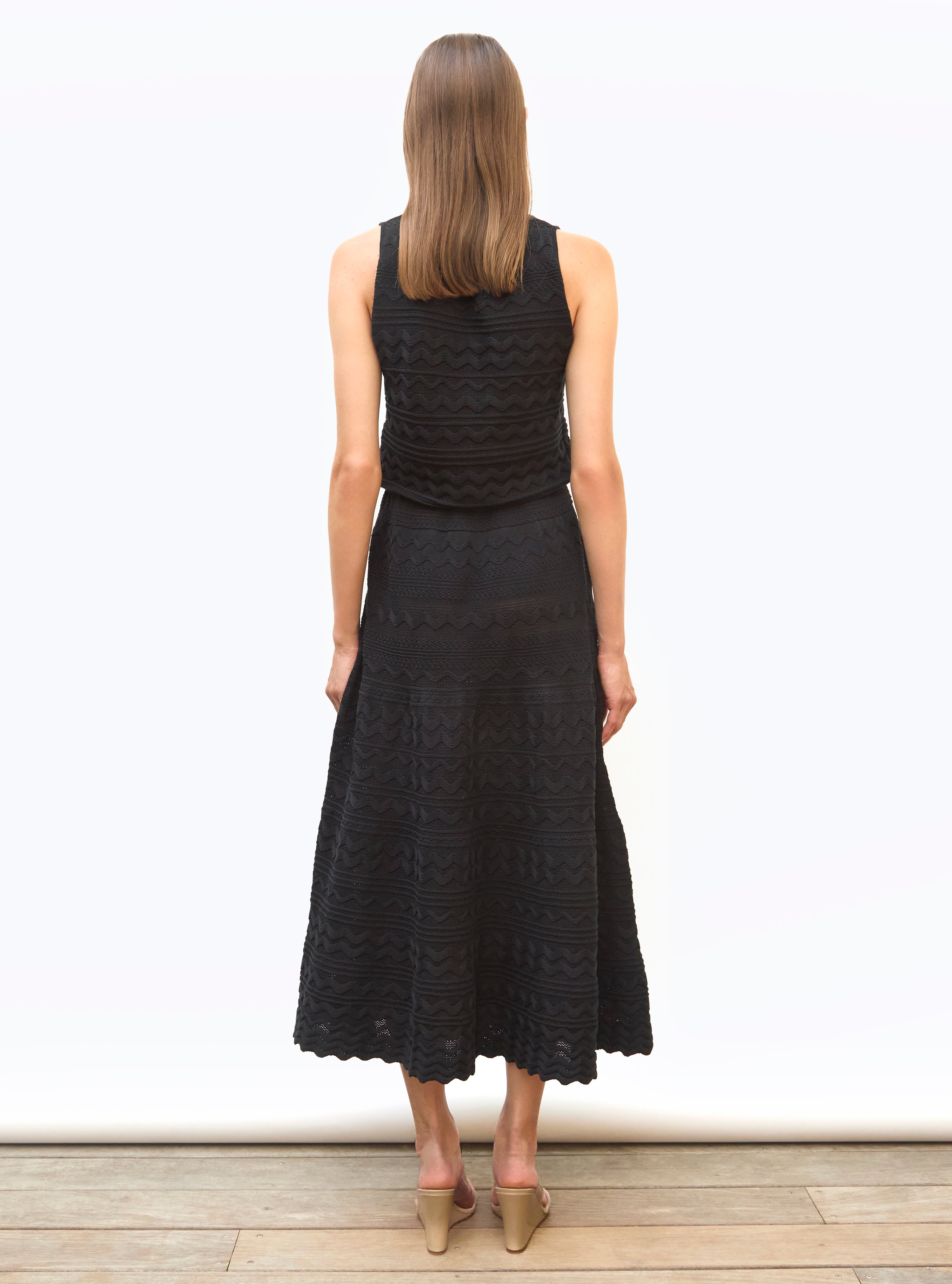 Robe longue maille croquet Noir Profond - Robe de luxe