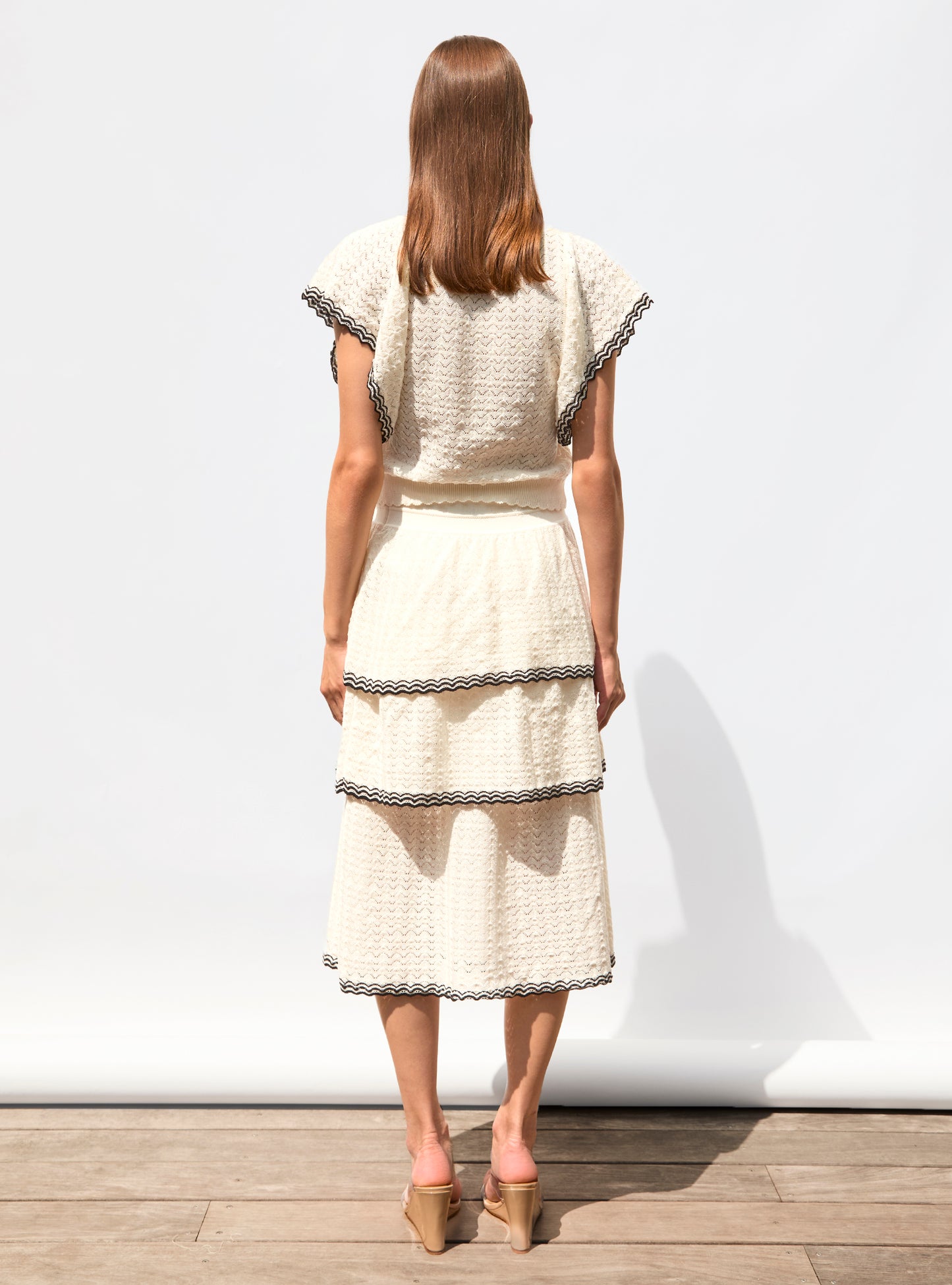 Top V maille pointelle Naturel Noir Profond - Vêtement de luxe femme