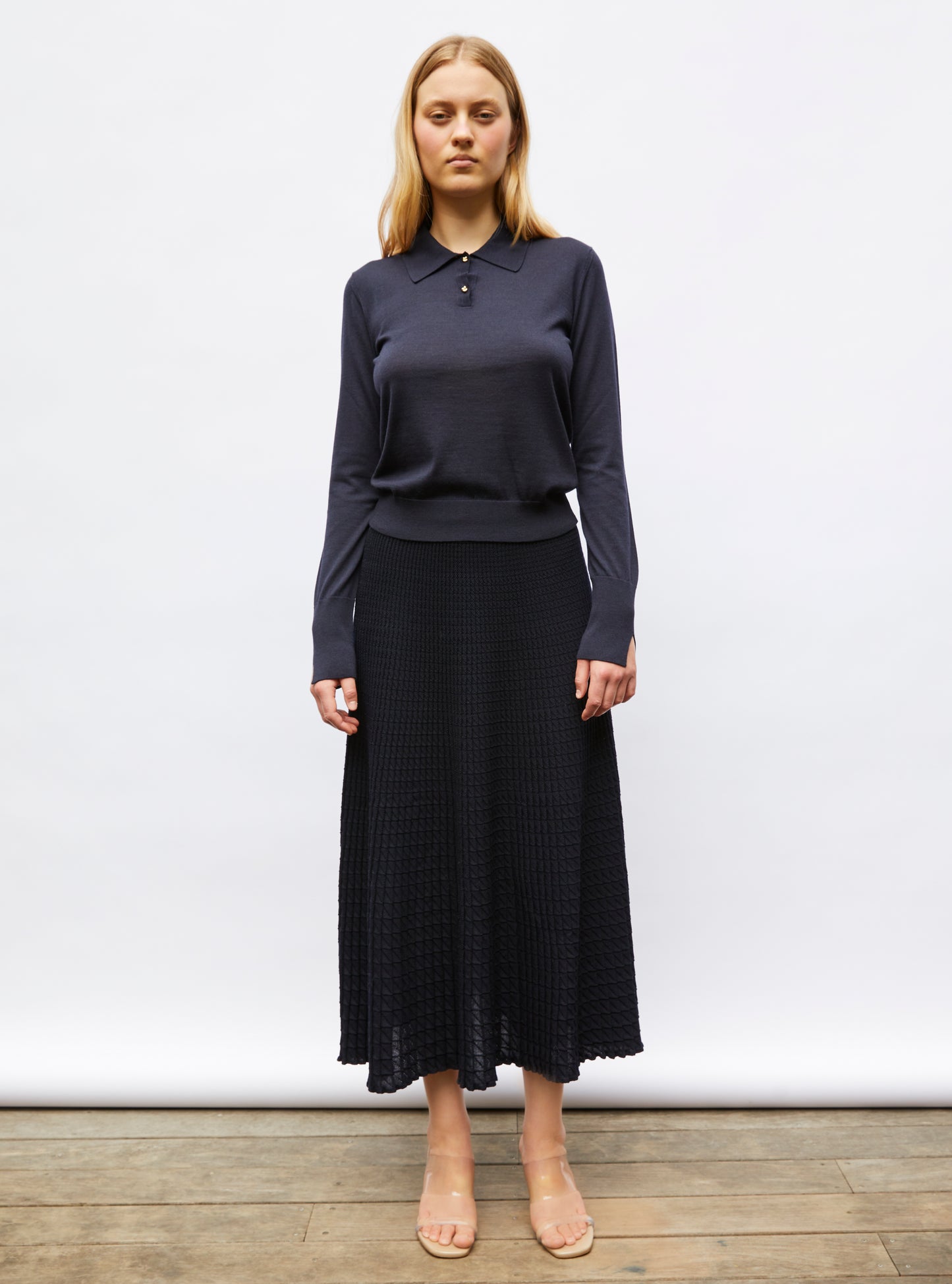 Polo fin en jersey soyeux molli Nuit - Vêtement en maille de luxe Molli
