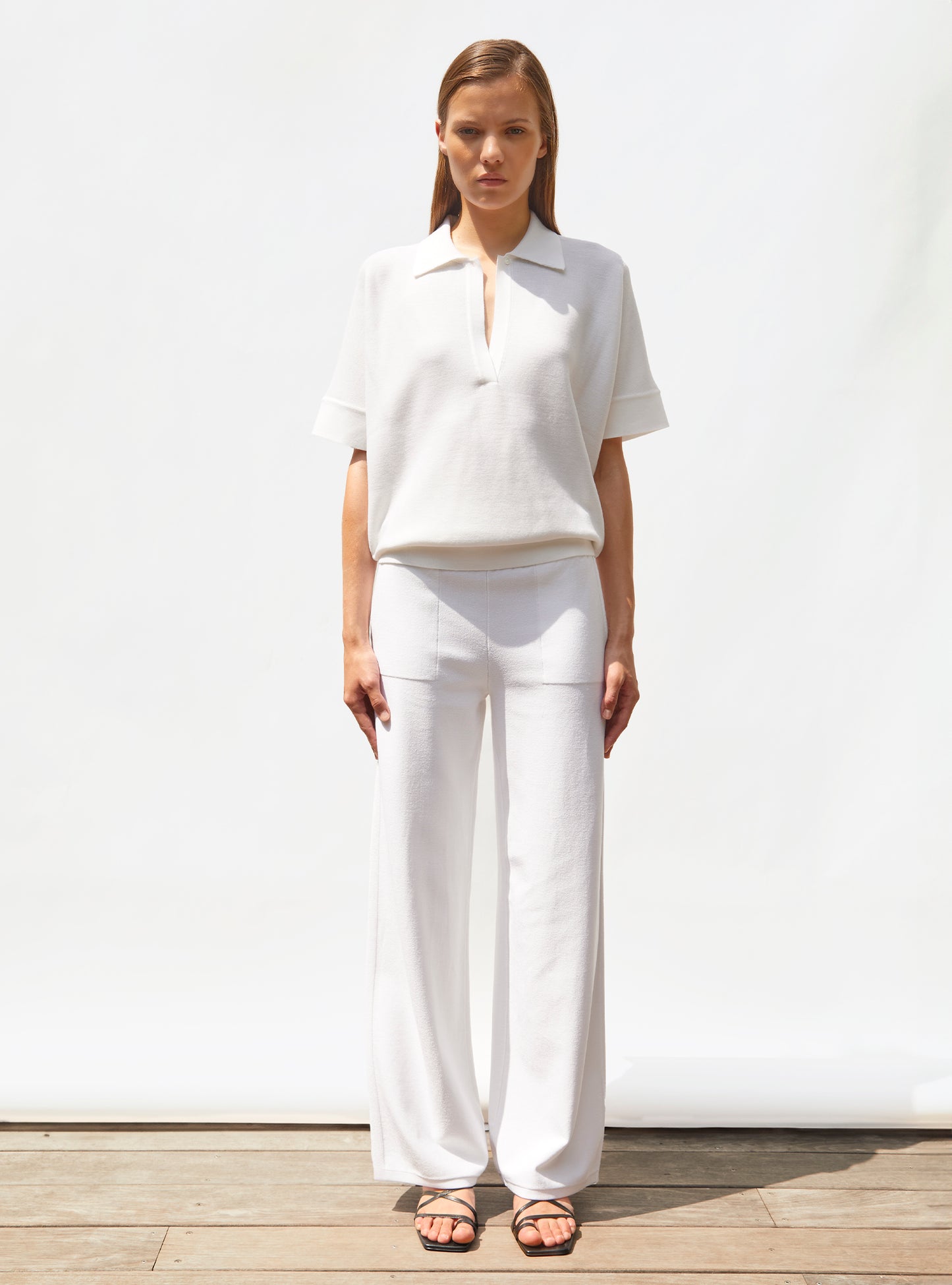 Pantalon taille haute maille jersey Milk - Vêtement en maille de luxe Molli