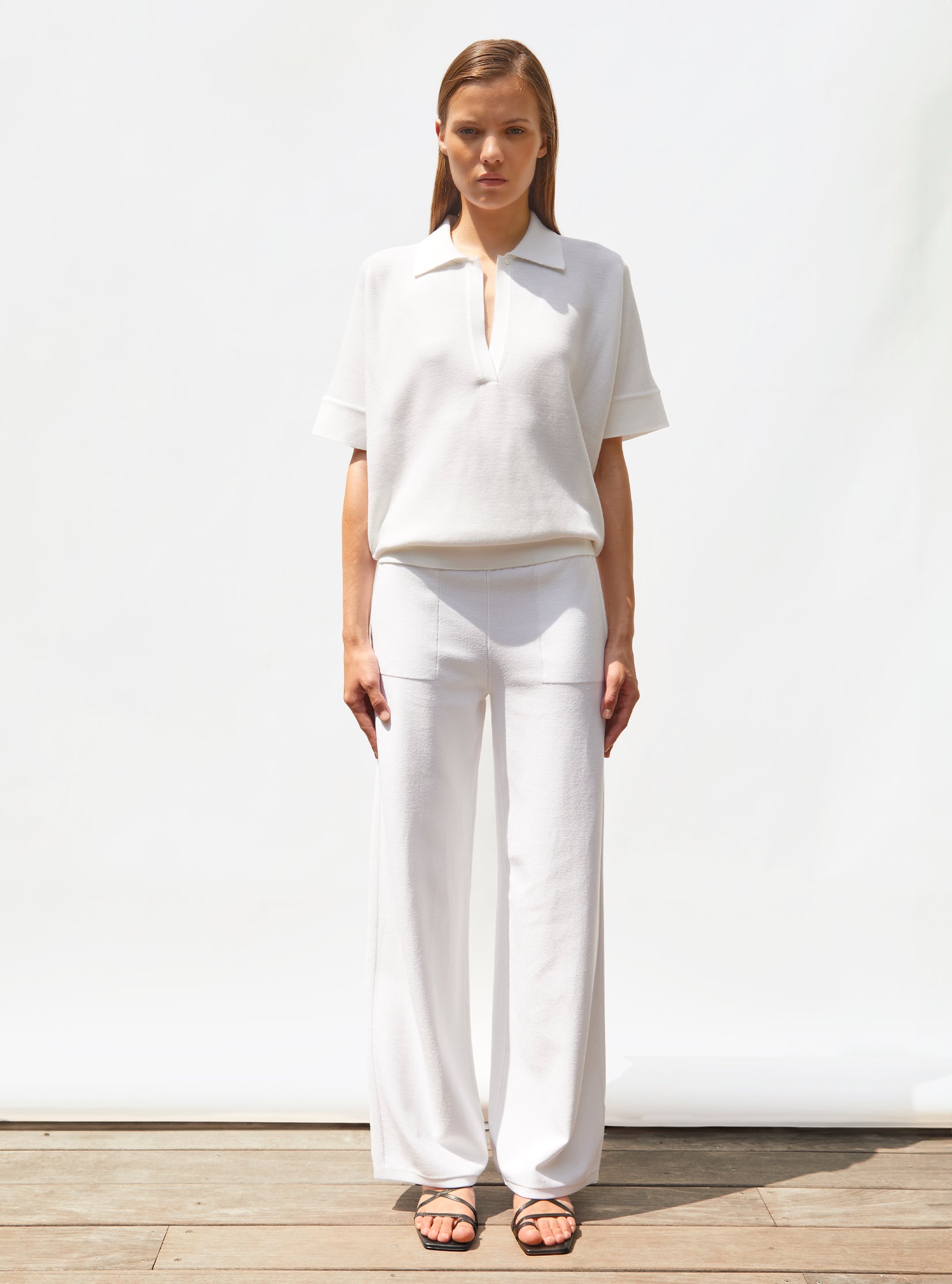 Pantalon taille haute maille jersey Milk - Vêtement en maille de luxe Molli