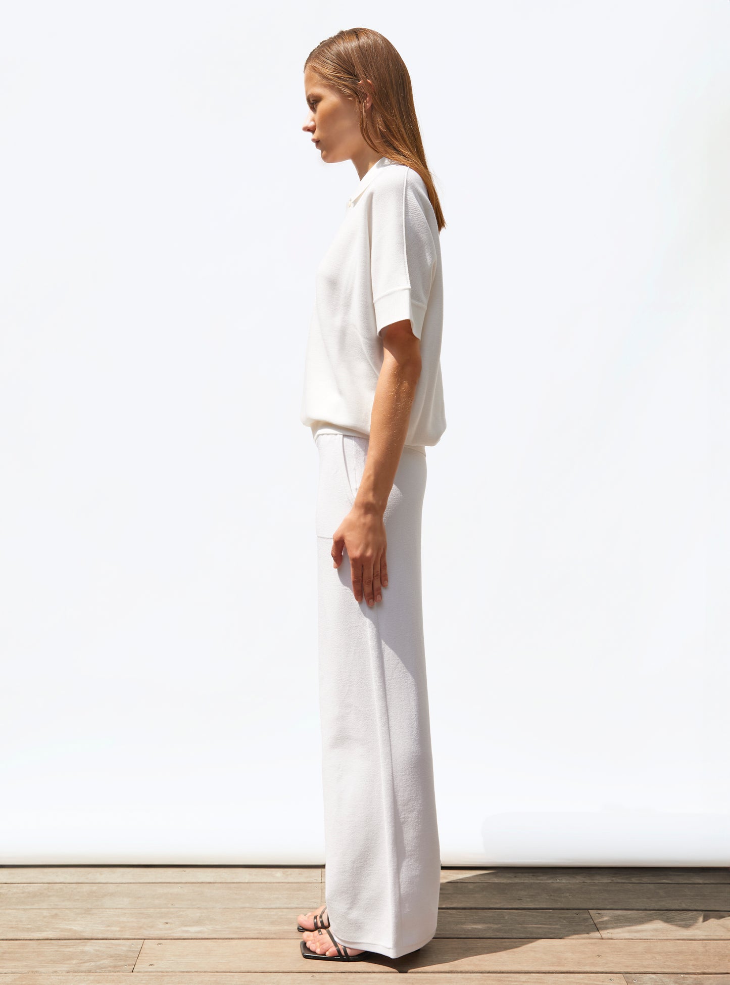 Pantalon taille haute maille jersey Milk - Pantalon de luxe