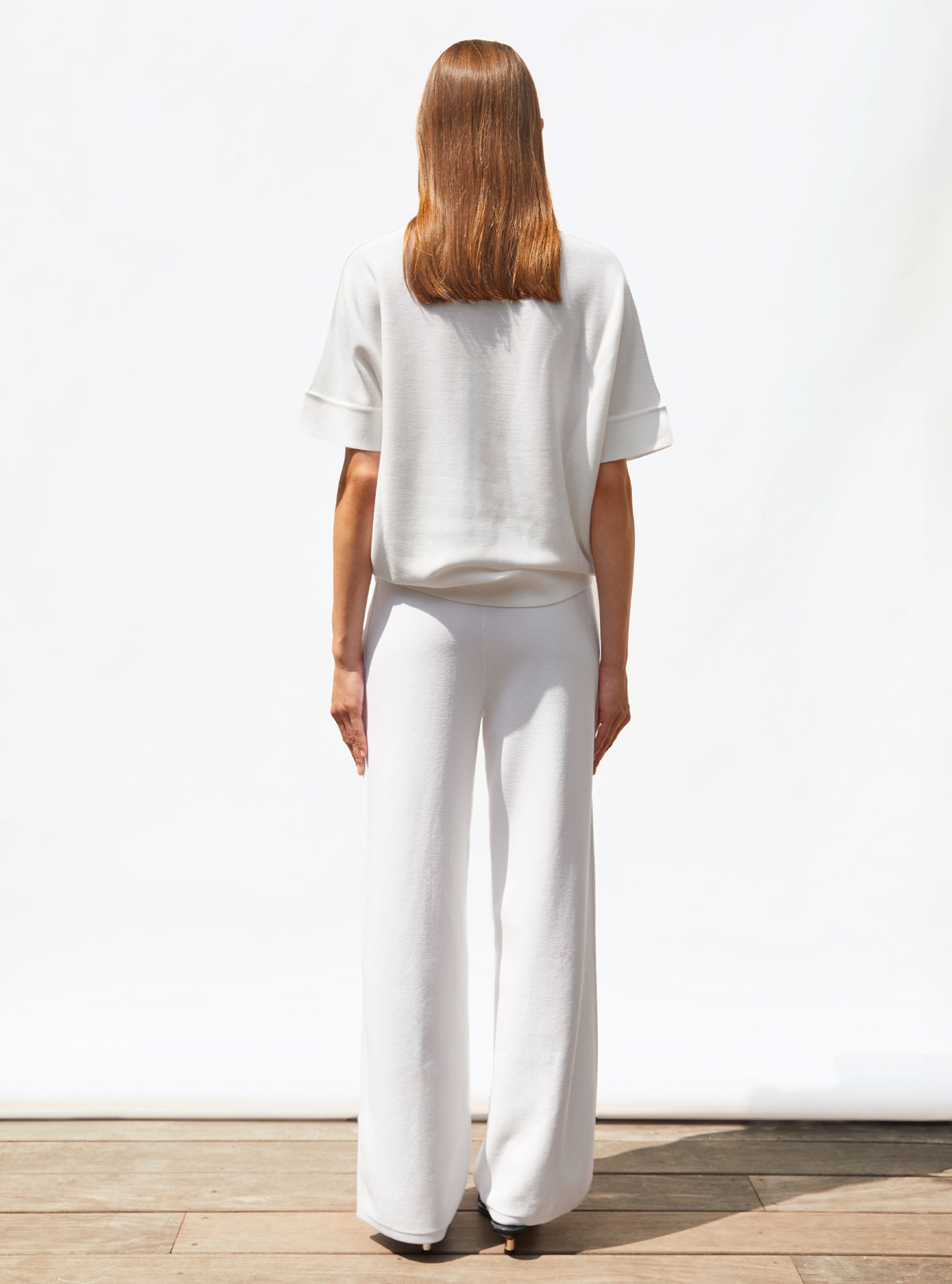 Pantalon taille haute maille jersey Milk - Vêtement de luxe femme