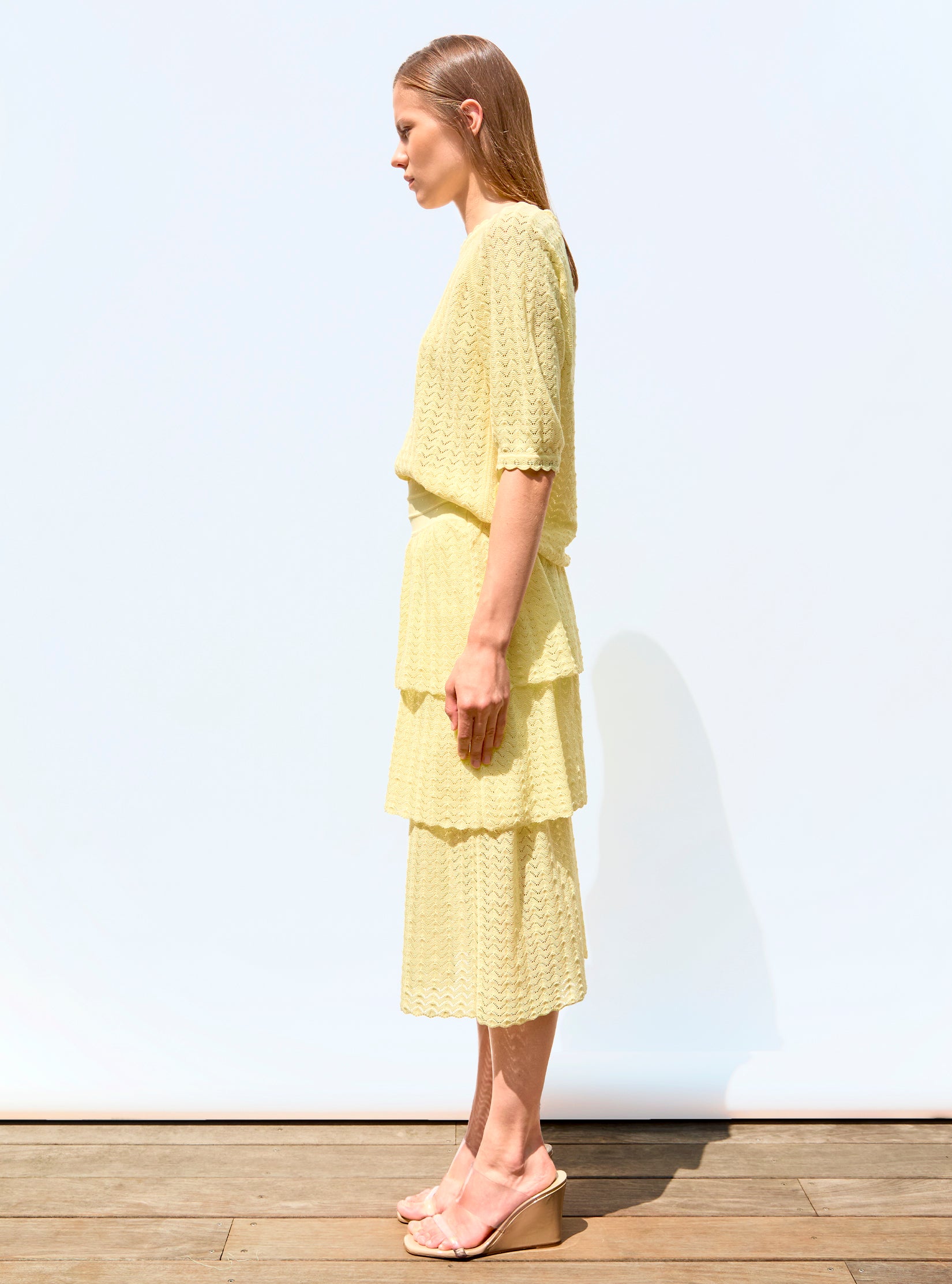 Top manches coudes maille pointelle Blé - Top de luxe