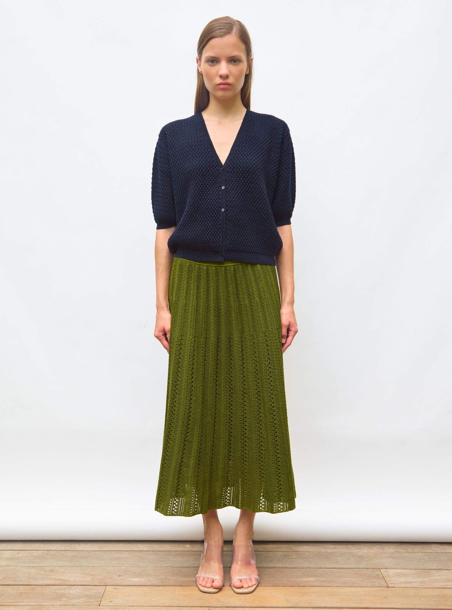 Cardigan V maille cloquée Nuit - Cardigan de luxe