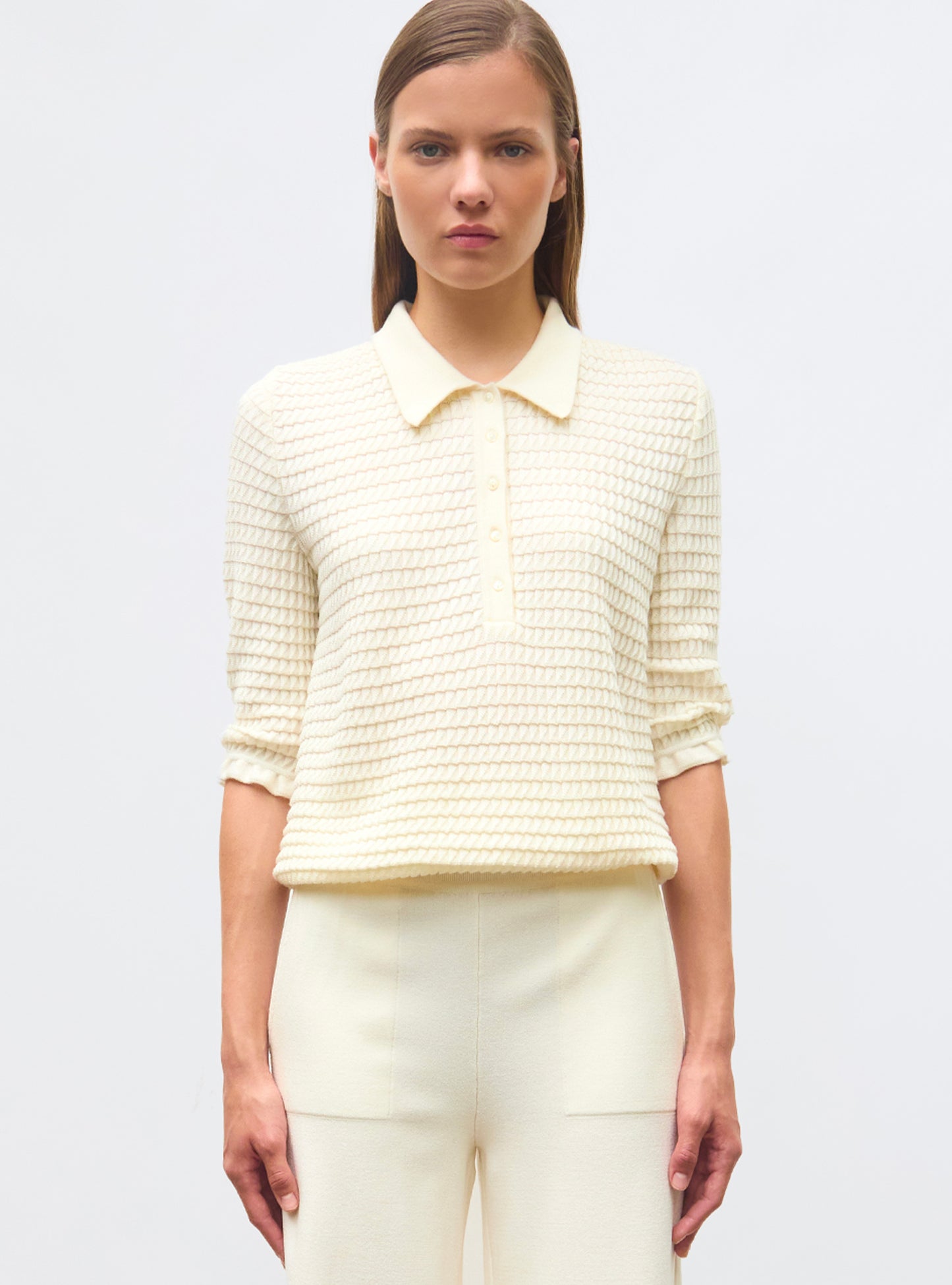 Polo maille origami Naturel - Vêtement en maille de luxe Molli