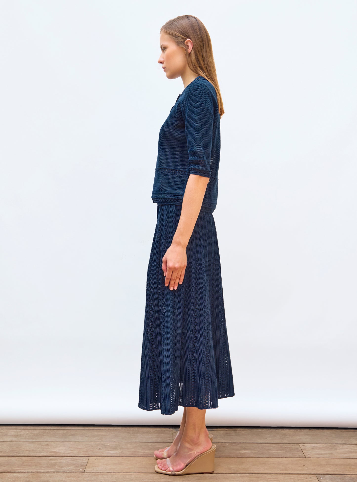 Jupe longue maille guipure Blueberry - Jupe de luxe