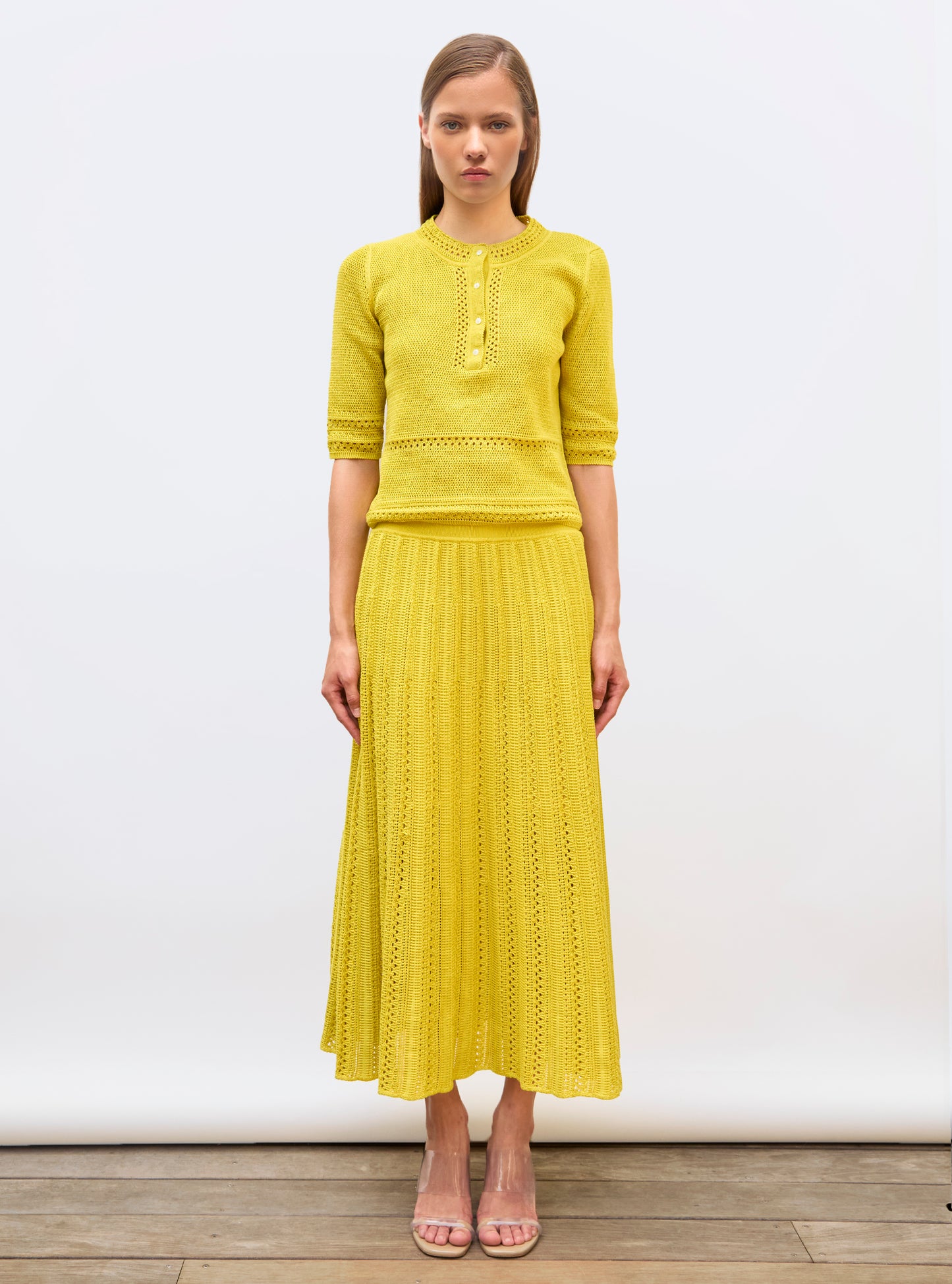 Jupes de luxe femme - Jupe longue en maille guipure Mimosa