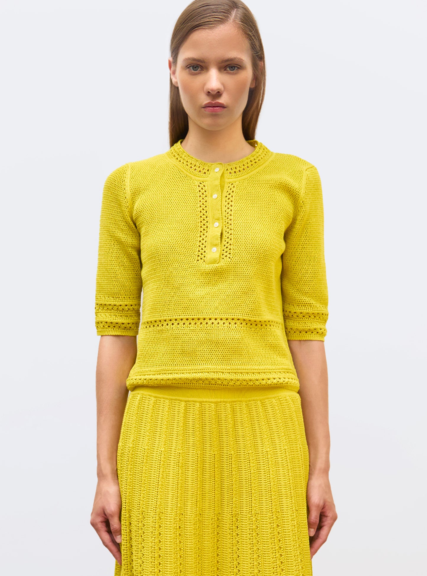 Top délicat maille crochet Mimosa - Vêtement en maille de luxe Molli