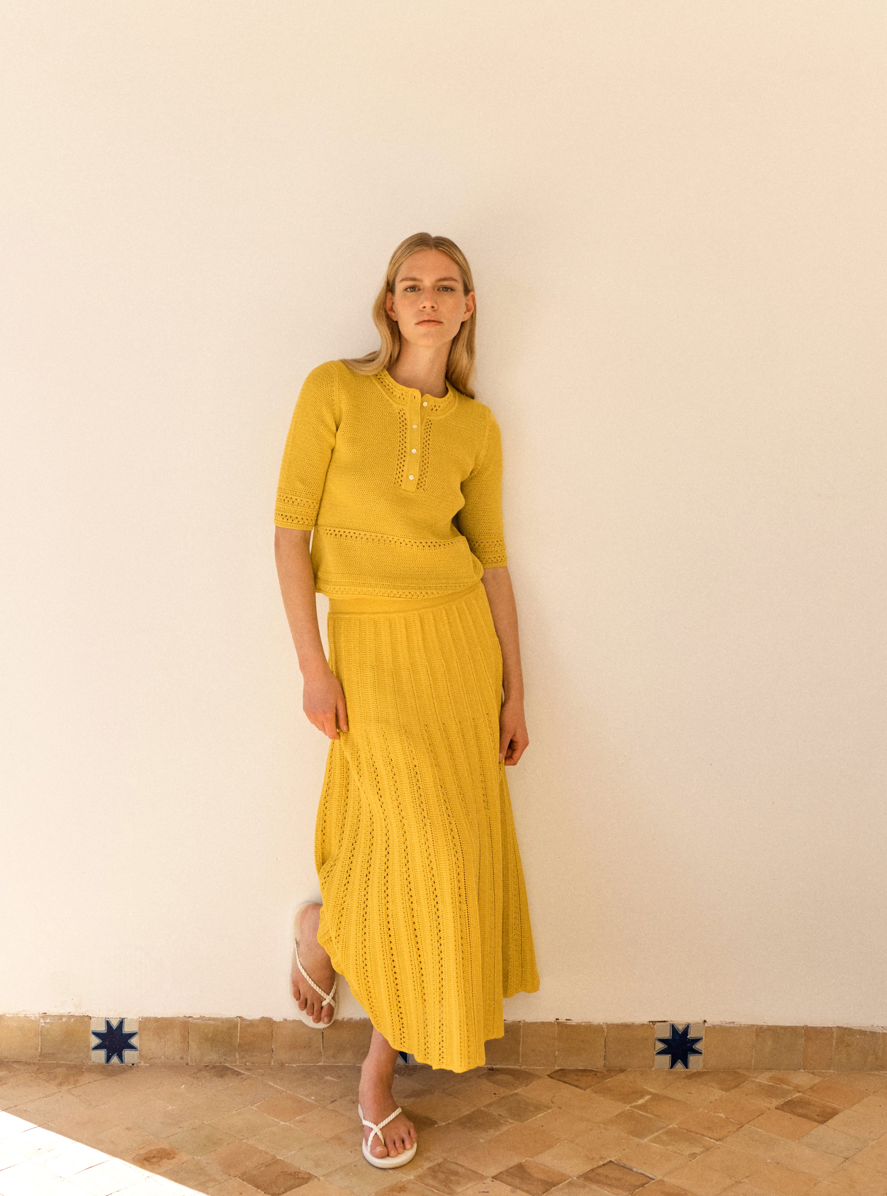 Jupes de luxe femme - Jupe longue en maille guipure Mimosa