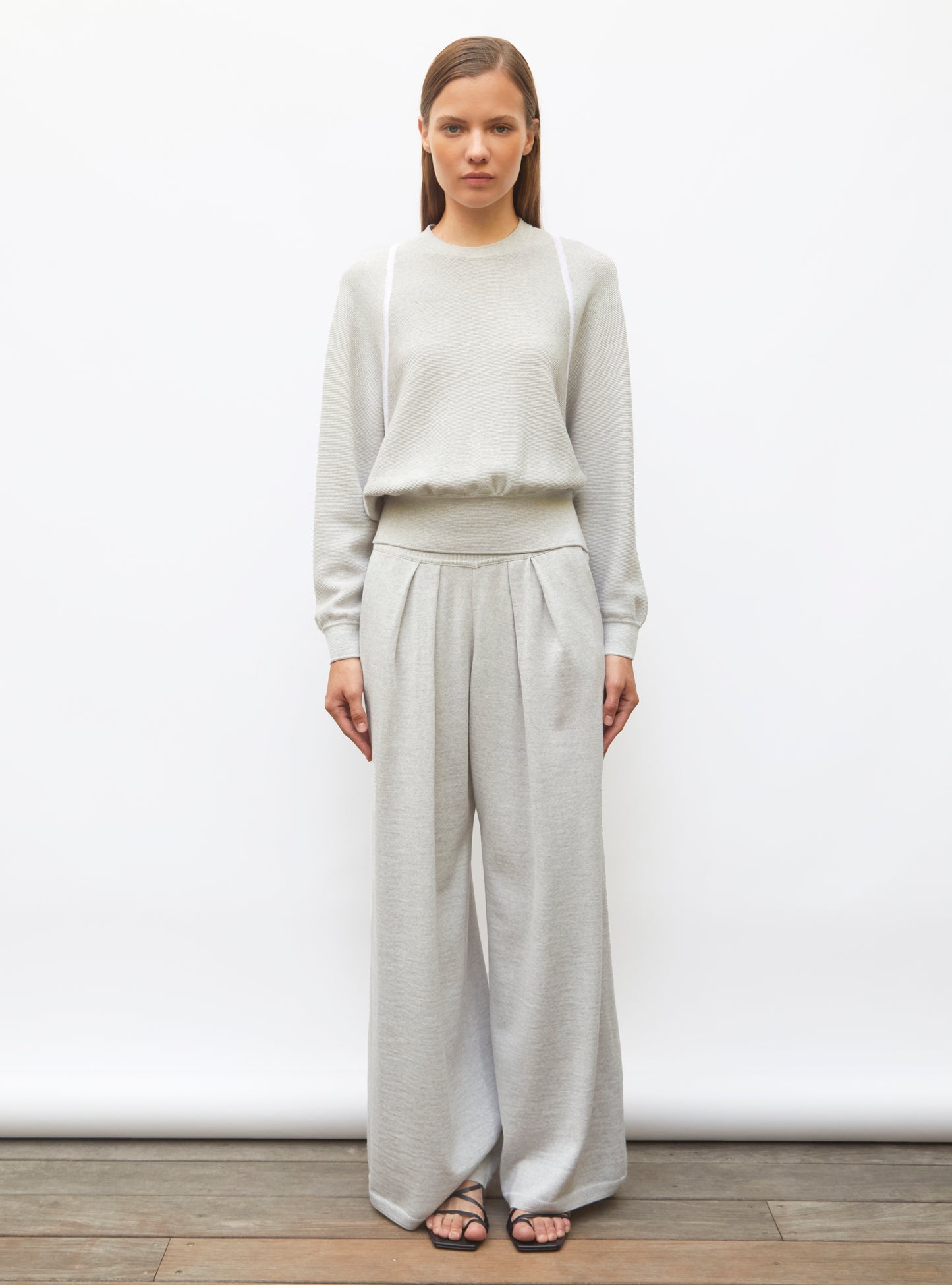 Pull fin larges emmanchures gris chiné clair - Pull de luxe