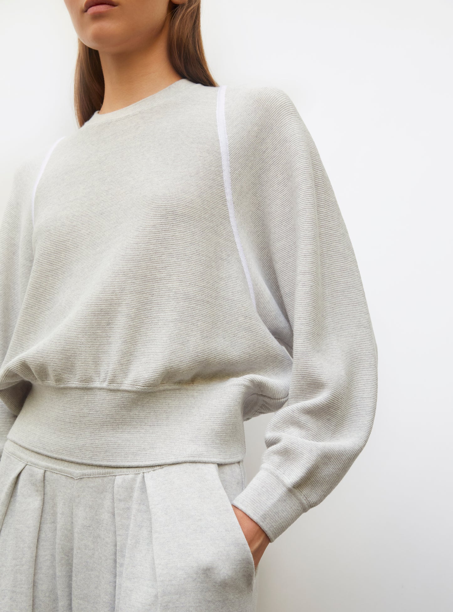 Pull en maille de luxe Molli - Pull fin larges emmanchures gris chiné clair