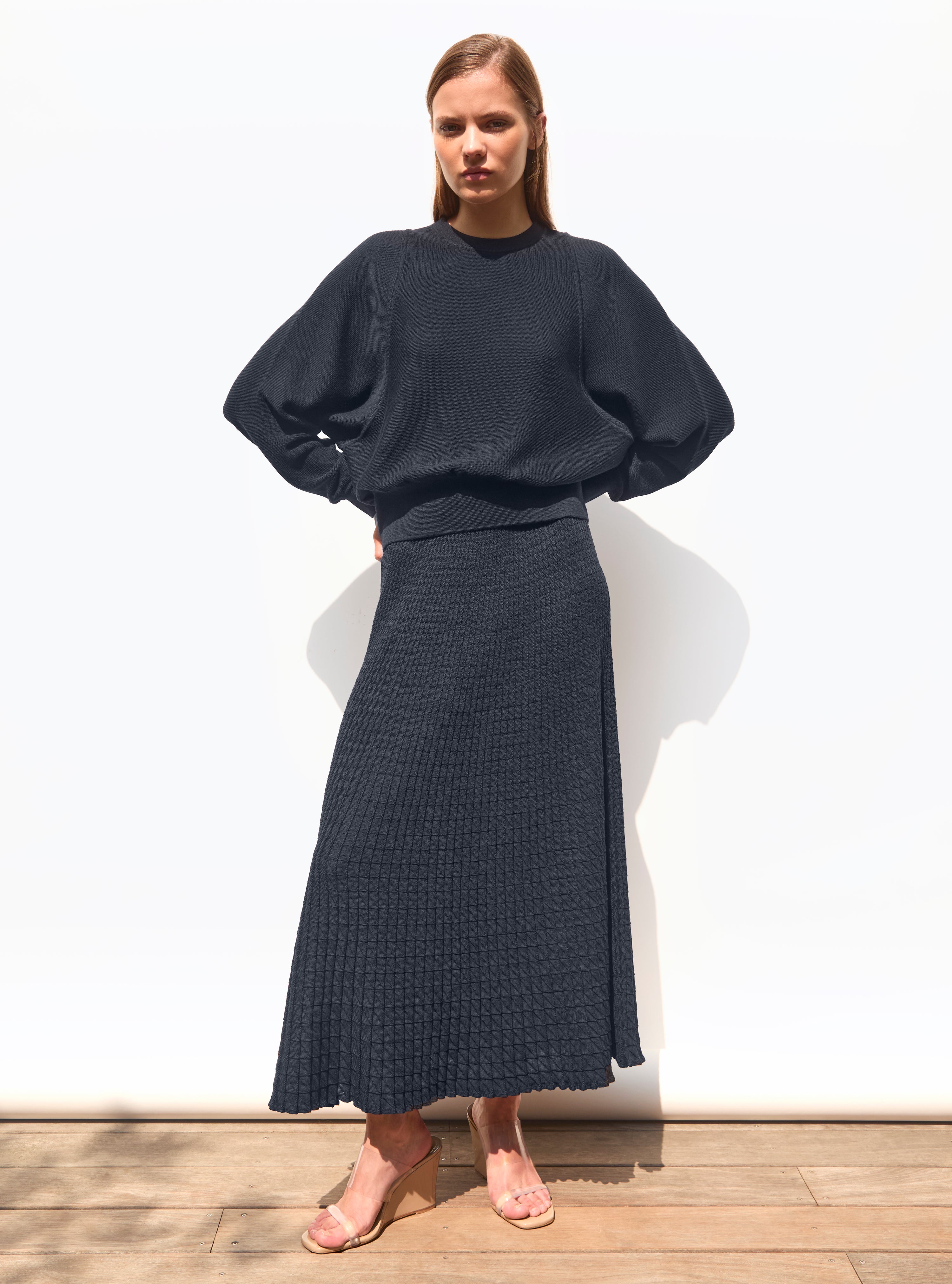 Jupe en maille de luxe Molli - Jupe fluide maille origami Nuit
