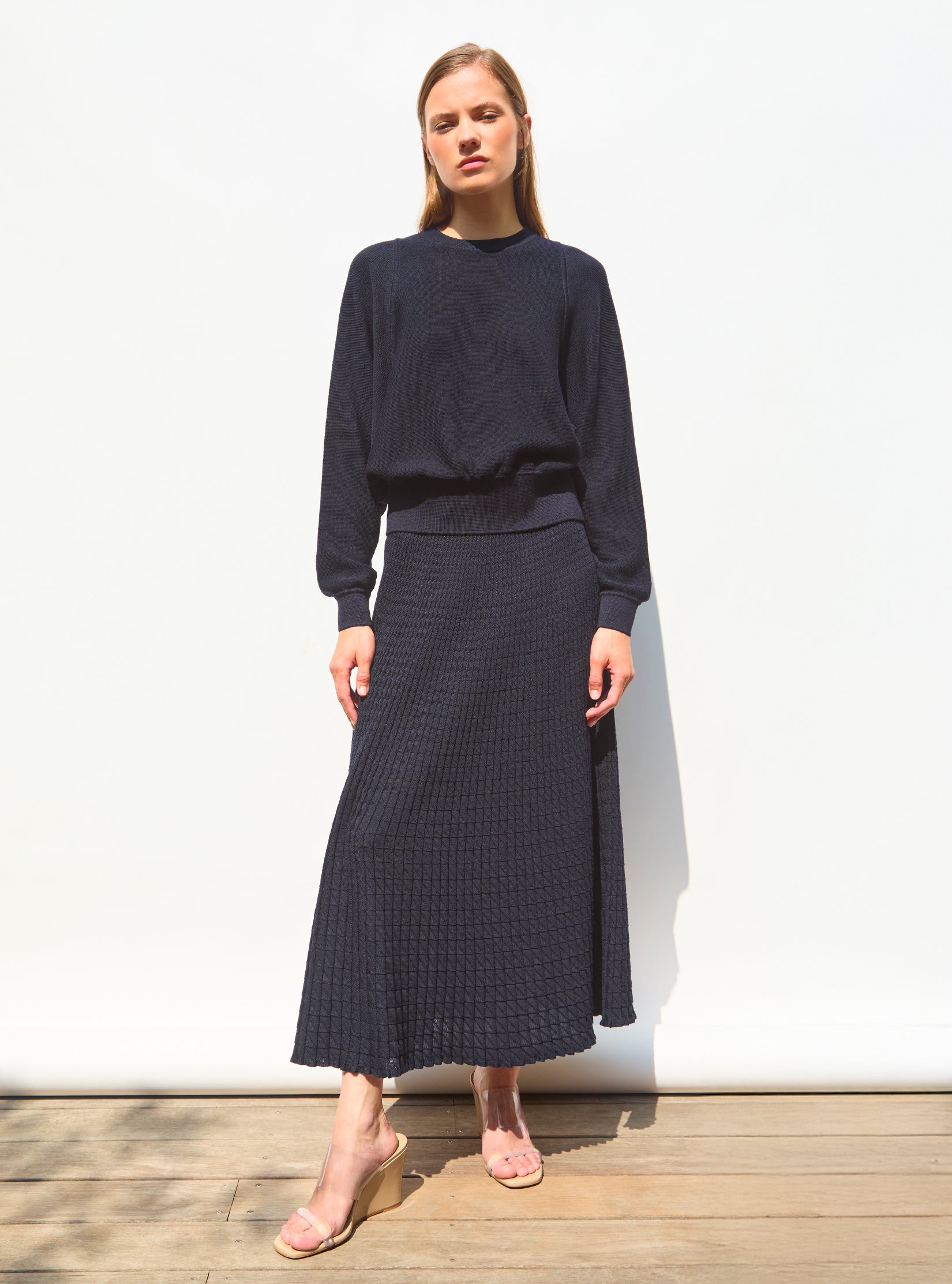 Jupe fluide maille origami Nuit - Vêtement en maille de luxe Molli