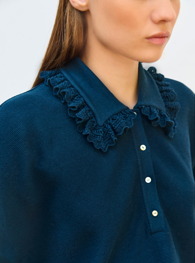 loose knit top with collar - Image principale