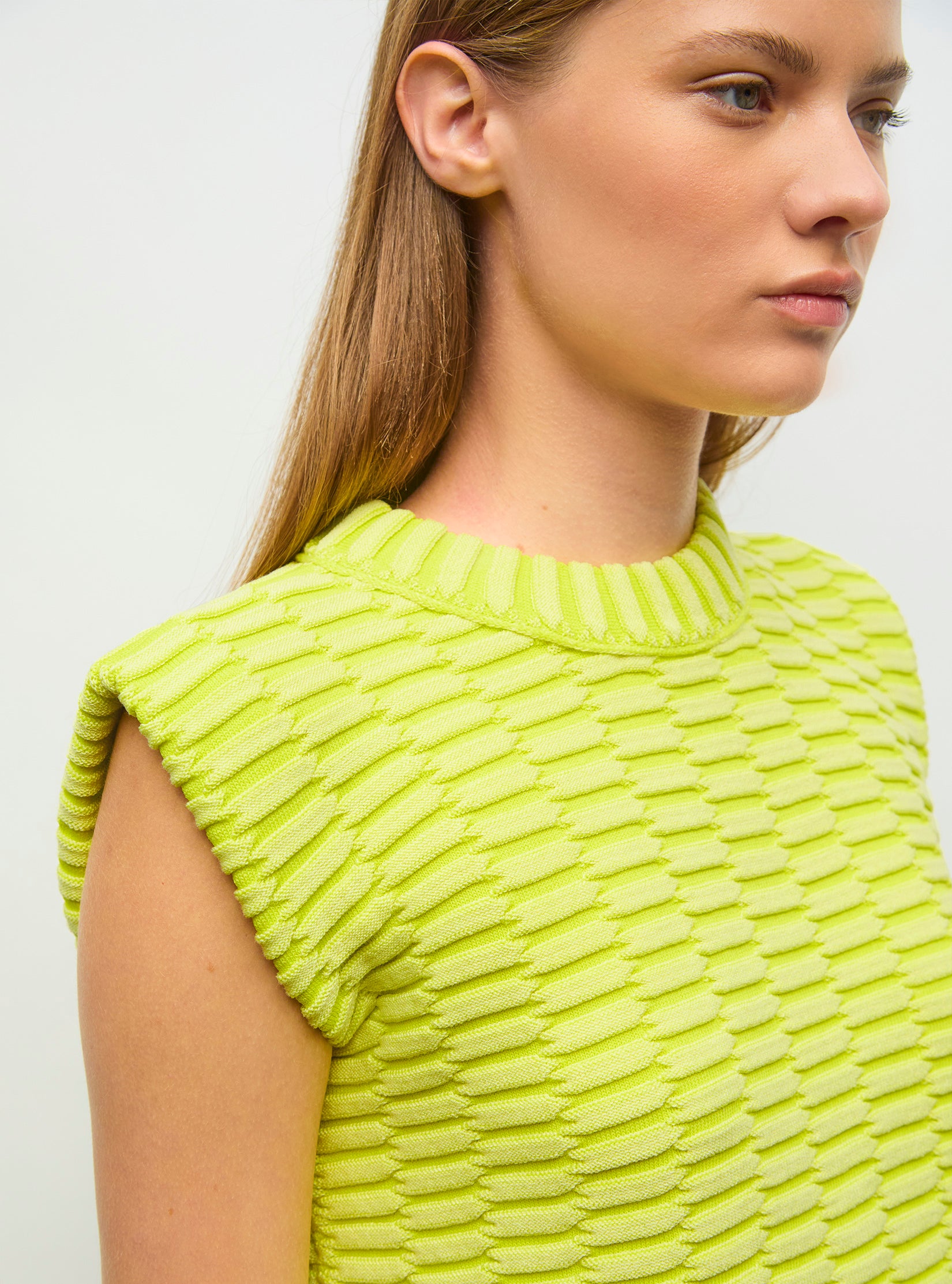 Top maille zellige uni Limoncello - Vêtement en maille de luxe Molli