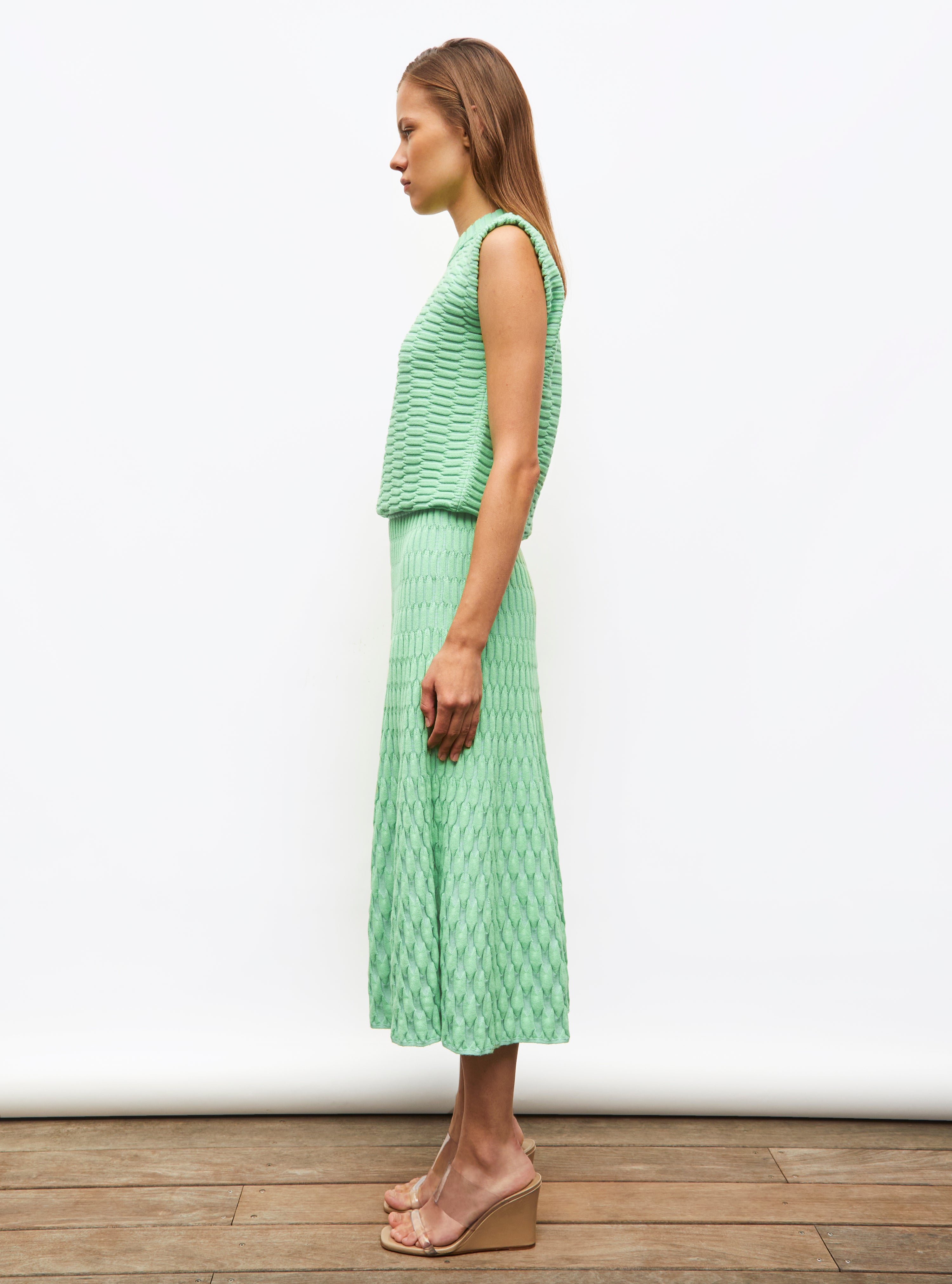 Jupe longue maille zellige unie Menthe - Jupe de luxe