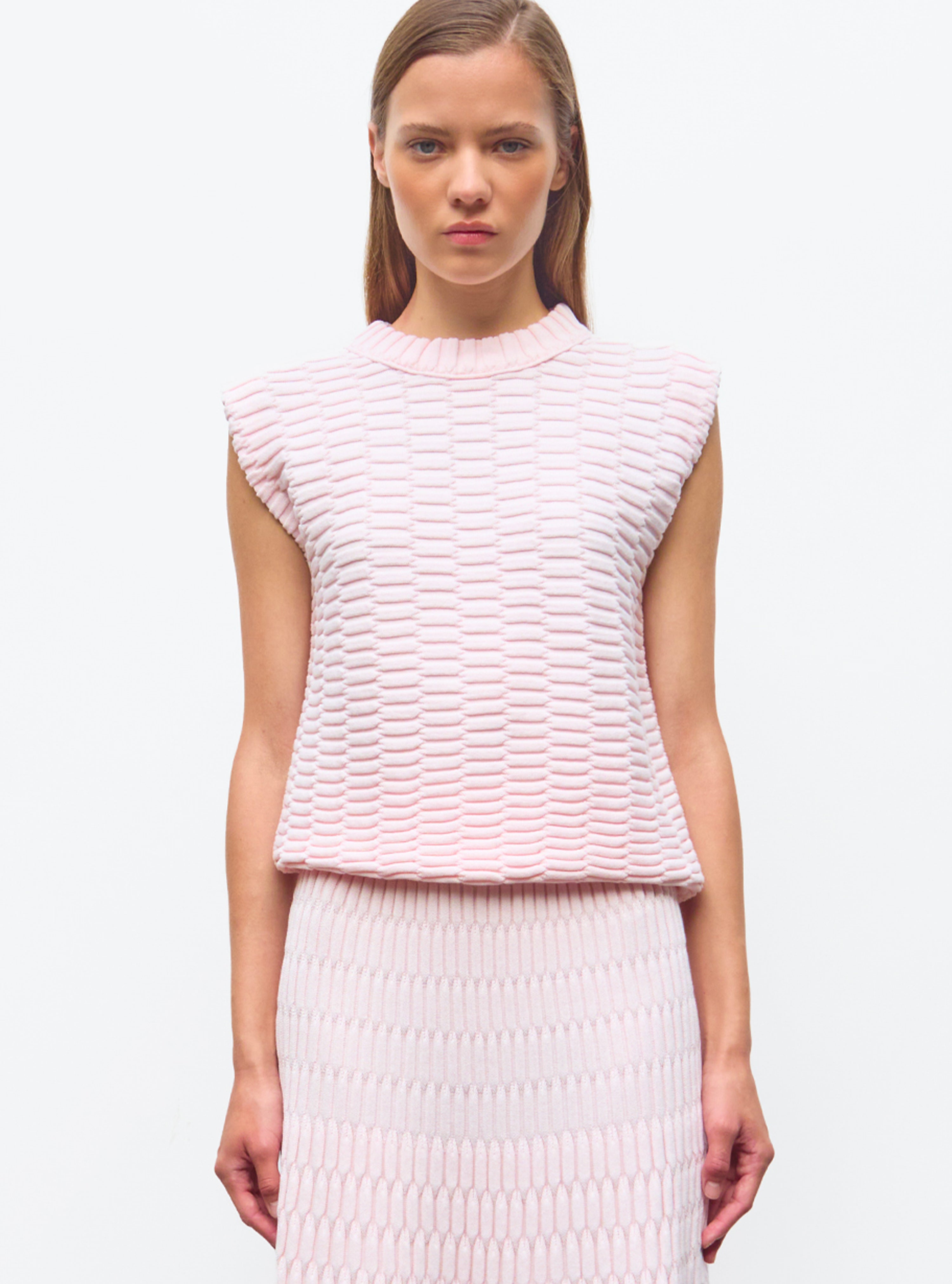 Top maille zellige uni Pétale - Vêtement en maille de luxe Molli