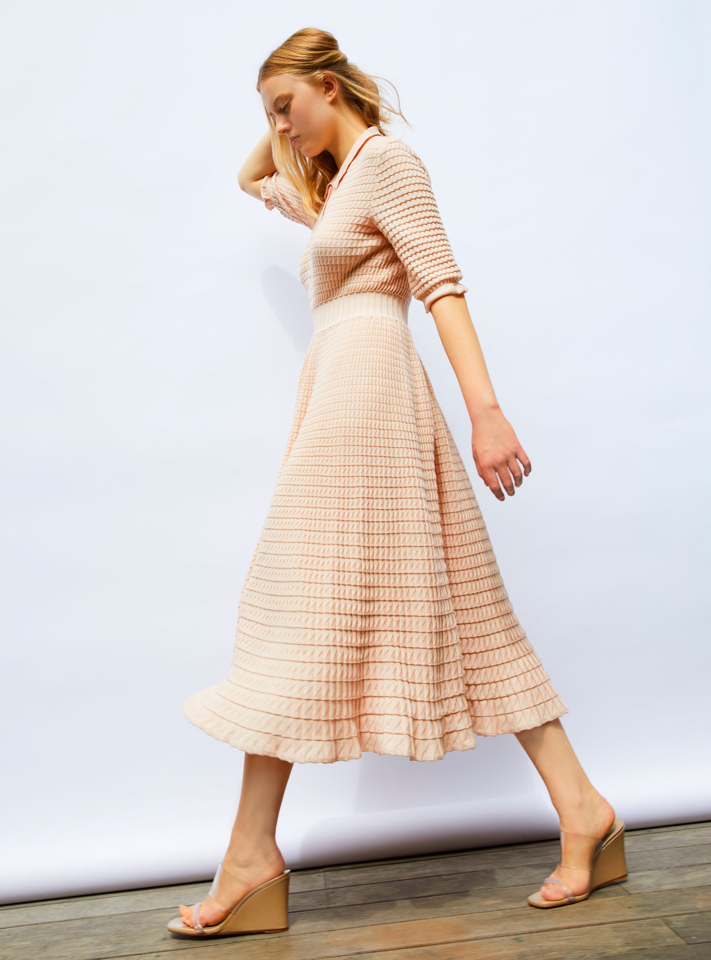 Robe longue maille origami Nude - Vêtement en maille de luxe Molli