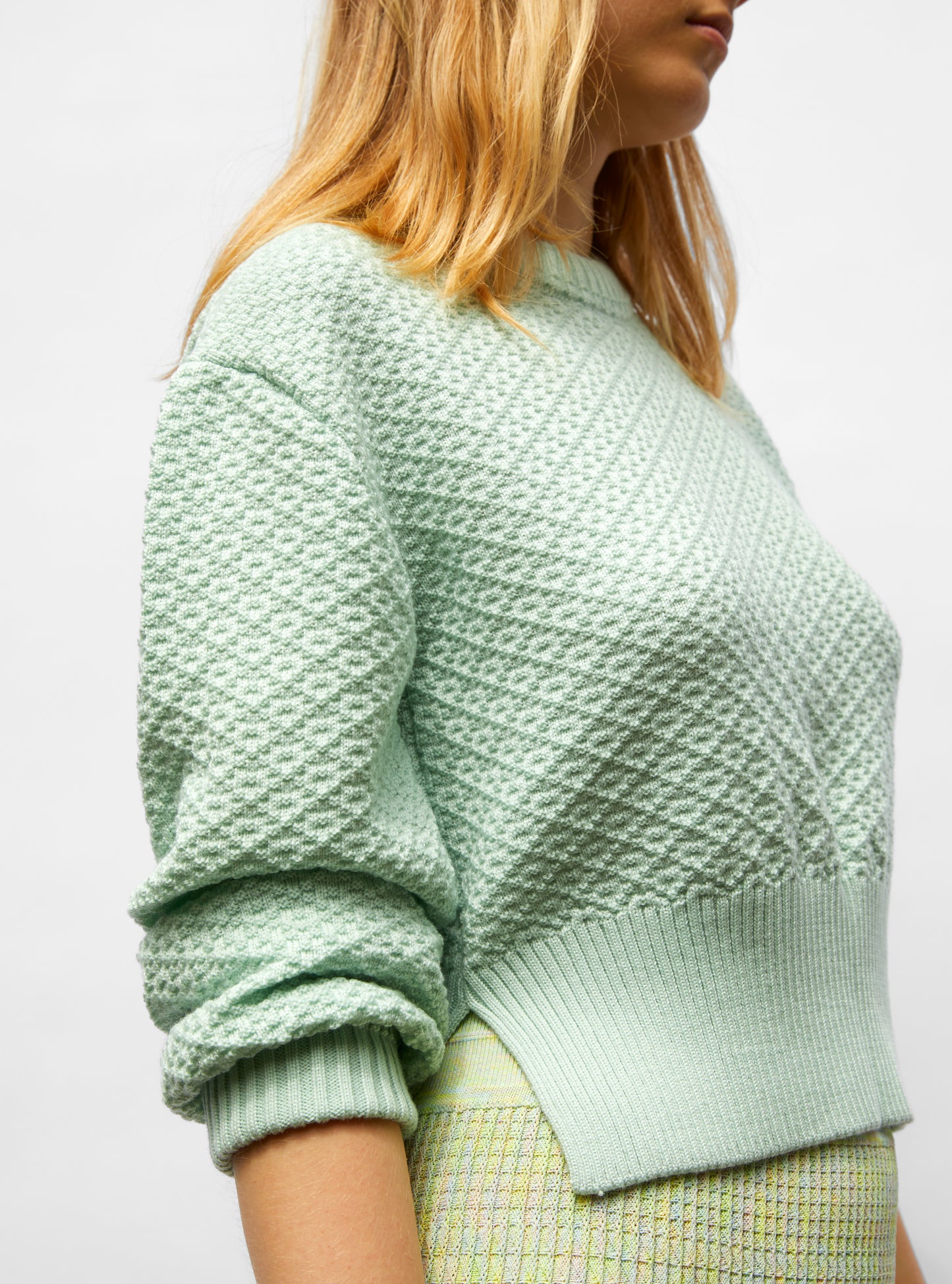 Pull court maille damier Jade - Vêtement de luxe femme