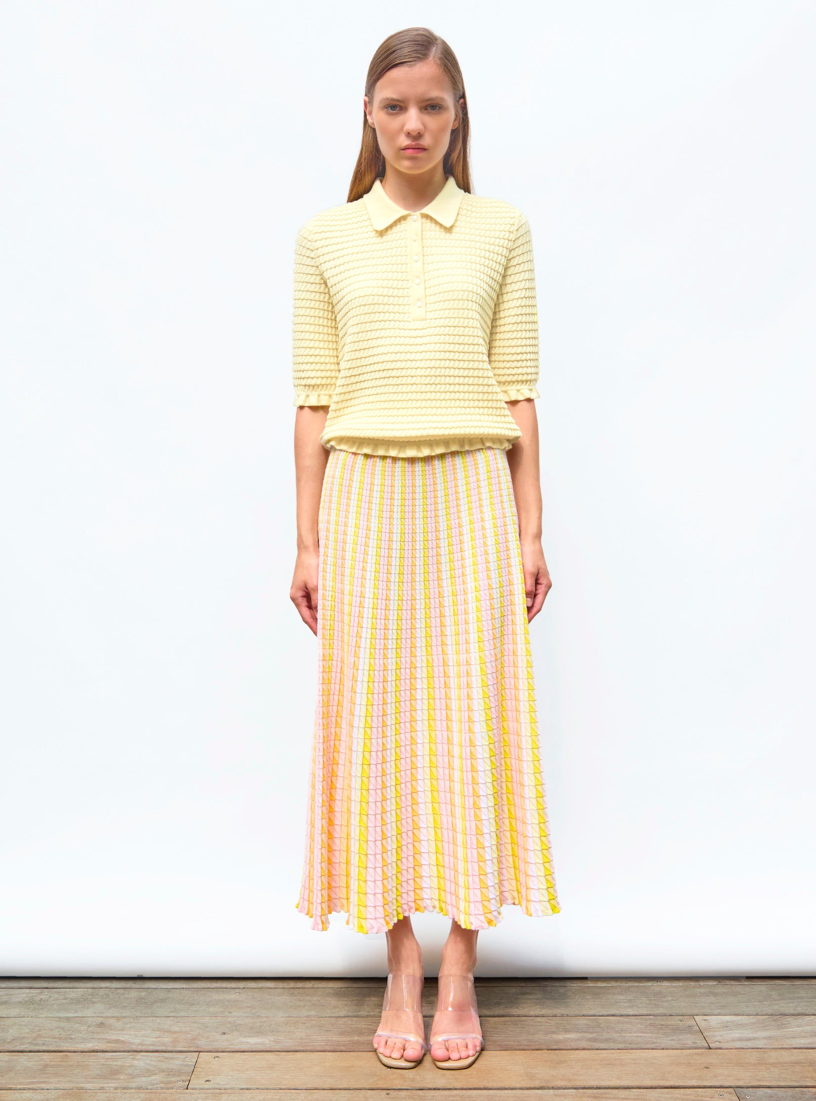 Jupe fluide maille origami Melon-Multi - Vêtement de luxe femme