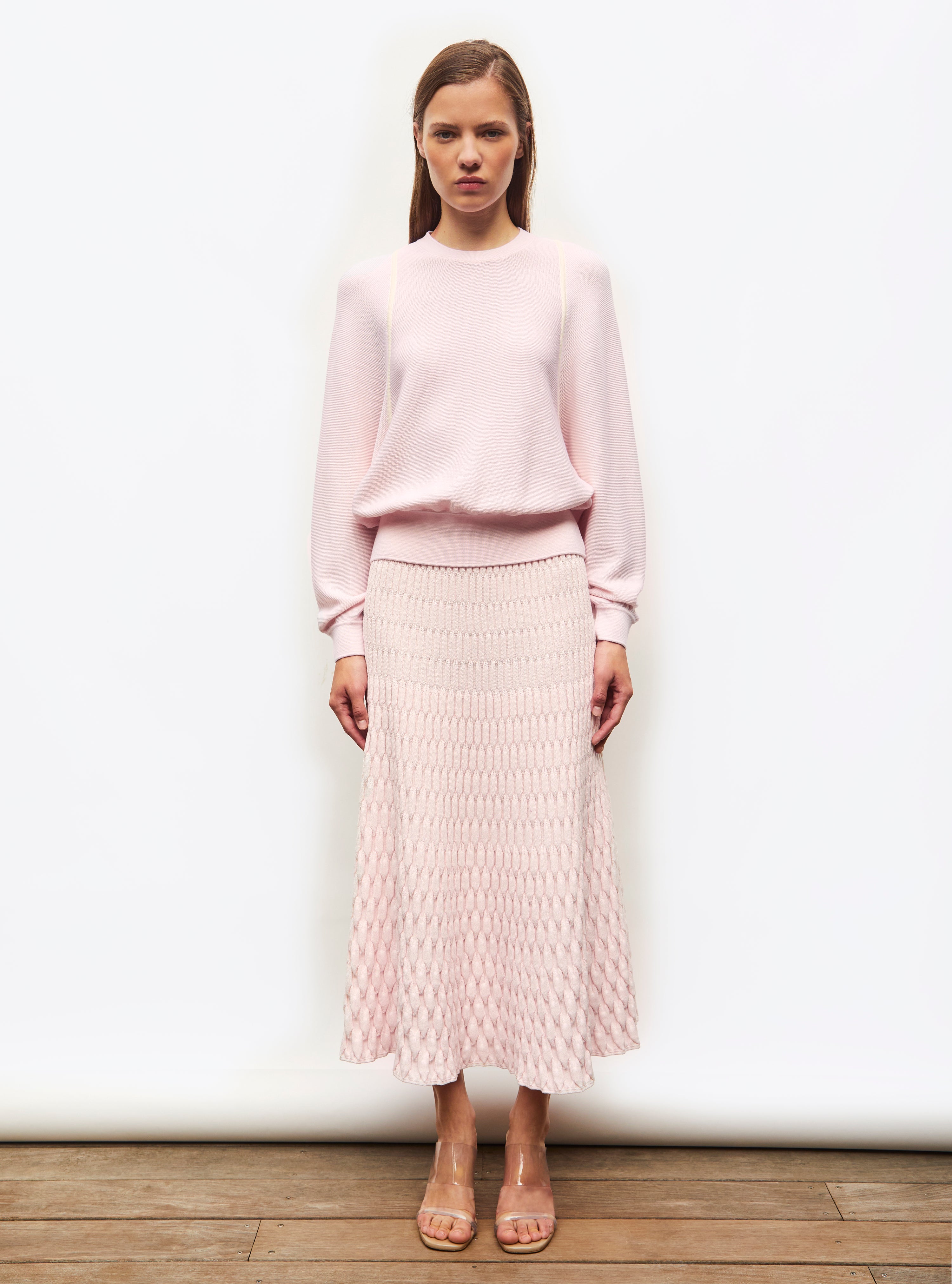 Jupe de luxe femme - Jupe longue maille zellige unie Pétale