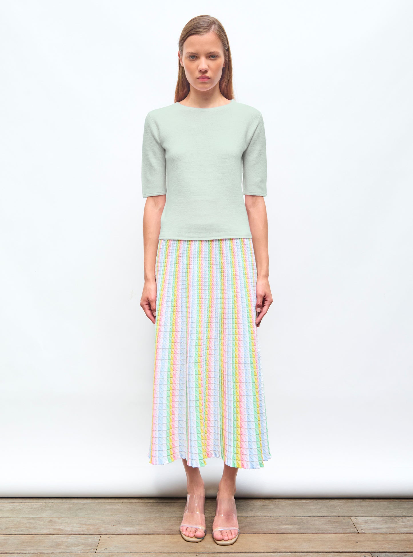 Top fin maille manches coudes Jade - Top de luxe