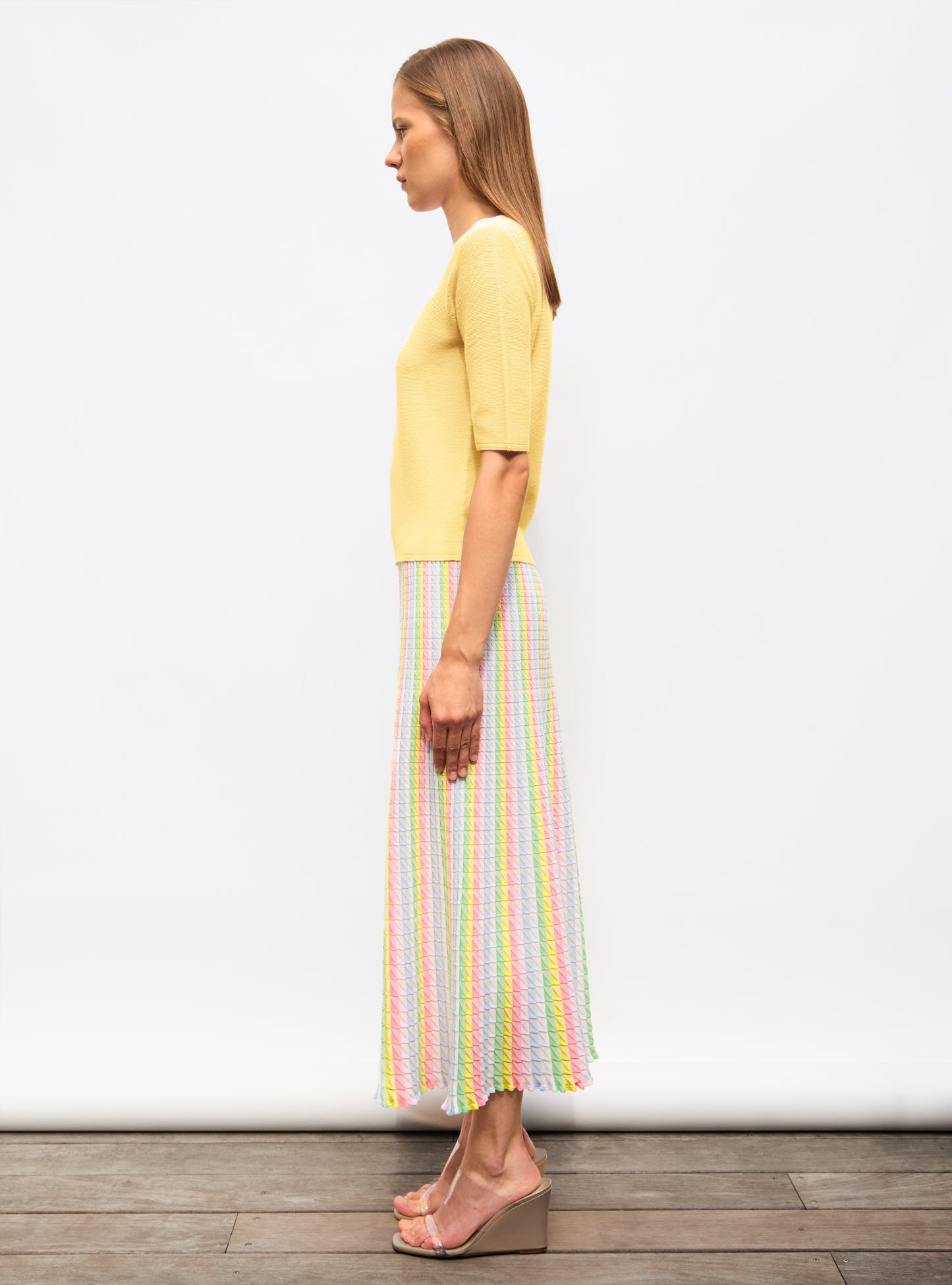 Top fin maille manches coudes Blé - Top de luxe