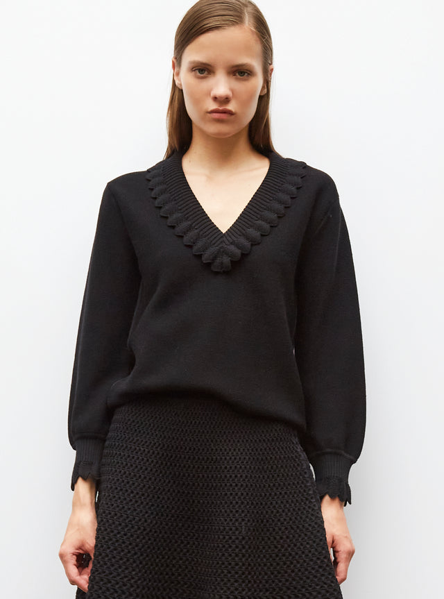 ruffled v-neck fine top - Image principale