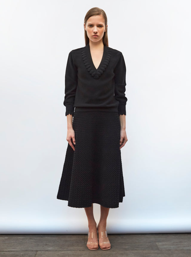 ruffled v-neck fine top - Image principale