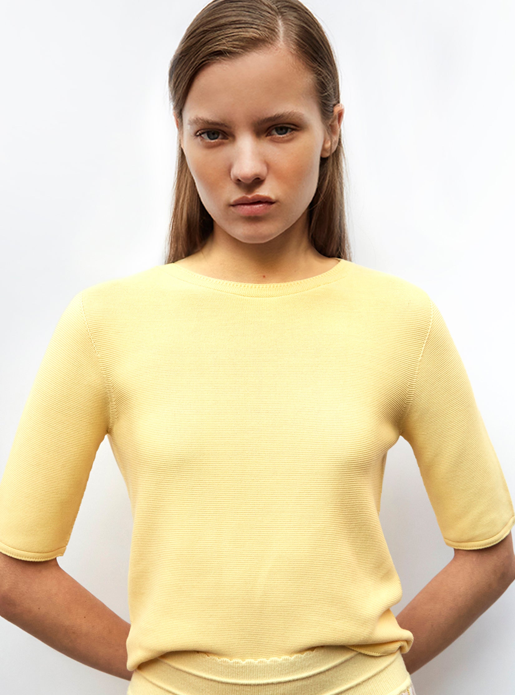 Top fin à manches coudes - Vêtement en maille de luxe Molli