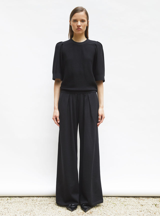 pleated elbow-length sleeved knit top - Image principale