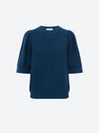 pleated elbow-length sleeved knit top