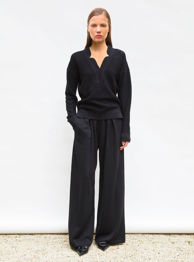 top en maille col v festonné - Image principale