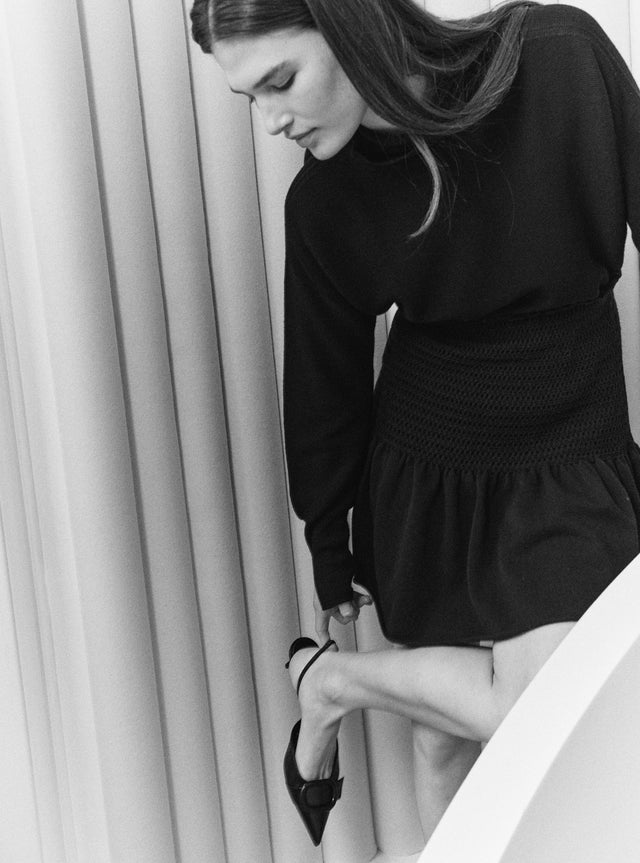 short skirt in smocked knit - Image principale