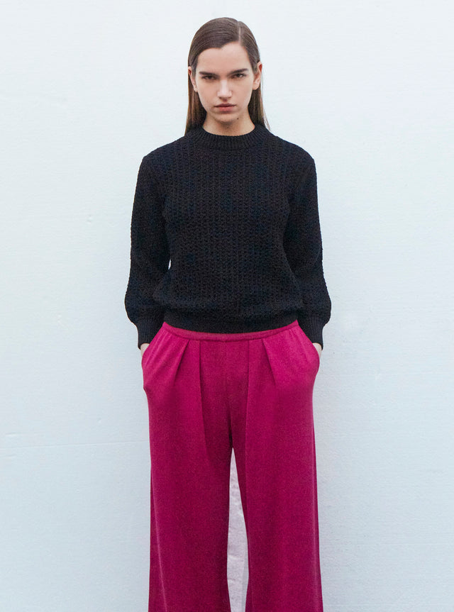 long-sleeved honeycomb knit top - Image principale