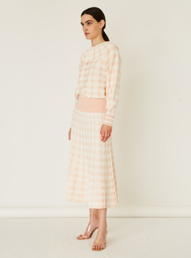 gingham knit collar top - Image principale