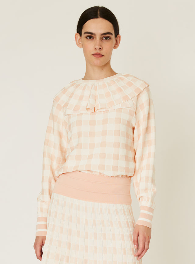 gingham knit collar top - Image principale